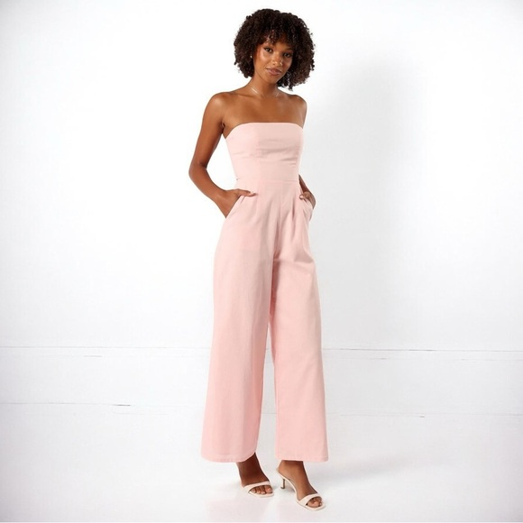 🌻NEW w.Tags Petal & Pup Jodie Pale Pink Strapless Jumpsuit Size Large - Picture 3 of 12